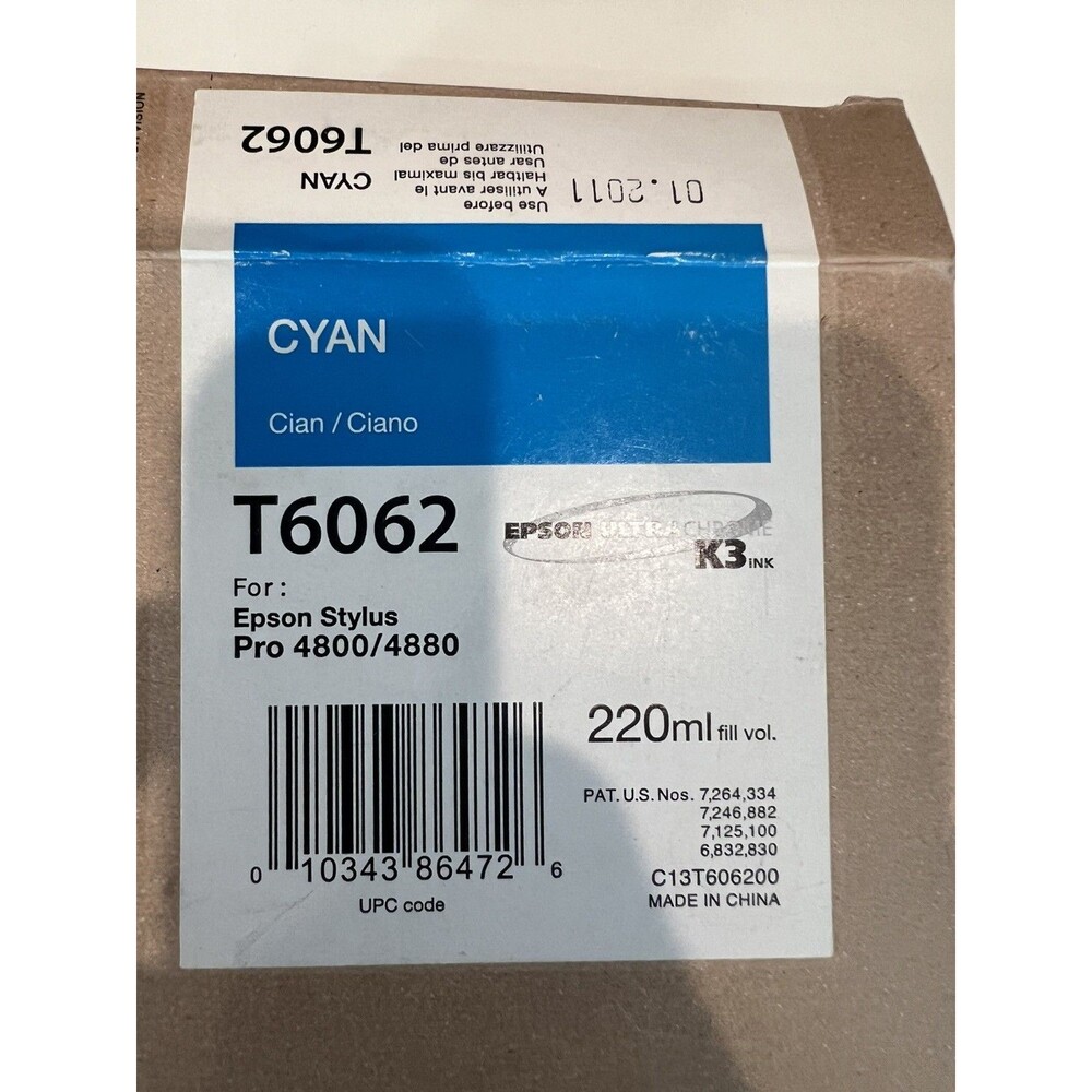 NEW IN BOX GENUINE EPSON T6062 CYAN 220ml K3 INK STYLUS PRO 4800